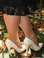 Leggy milf in heels and white stockings