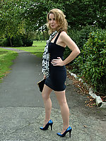 Leggy blonde in stilettos and nylons