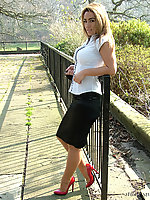 Leggy schoolgirl in high heels and stockings